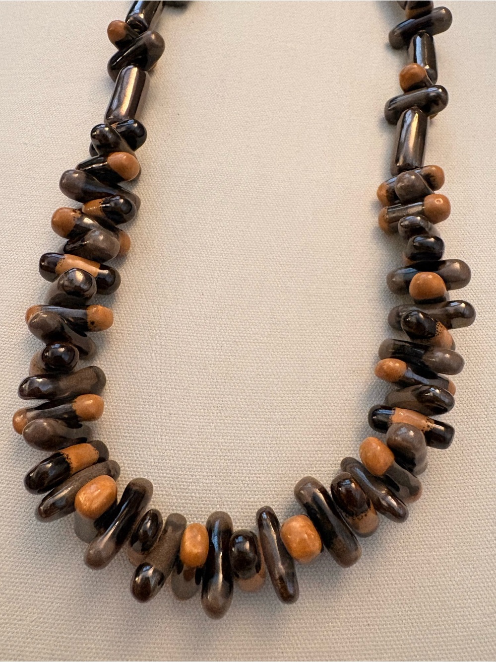 Brown & Tan Ceramic Beaded Women's Necklace - Natural Two-Tone Design